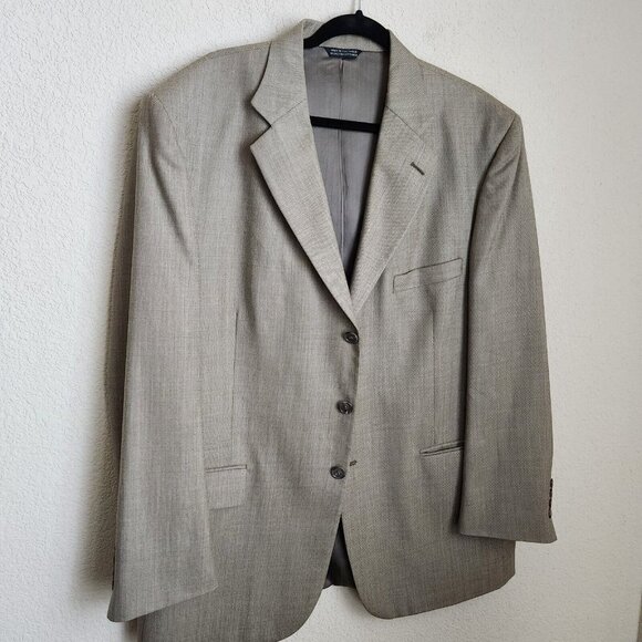 Stafford Men's Suit Jacket Size 44R Beige 100% Wool Collared 3 Button Blazer - Picture 2 of 11